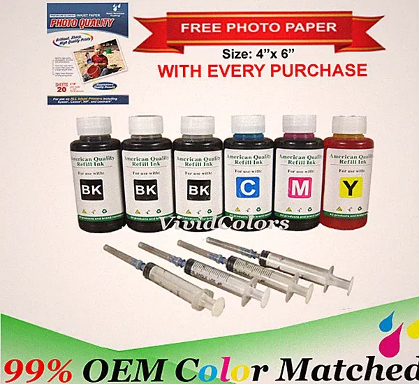 4-Color Bulk Ink Refill Kit for Inkjet Printer Cartridges 600 ml Total