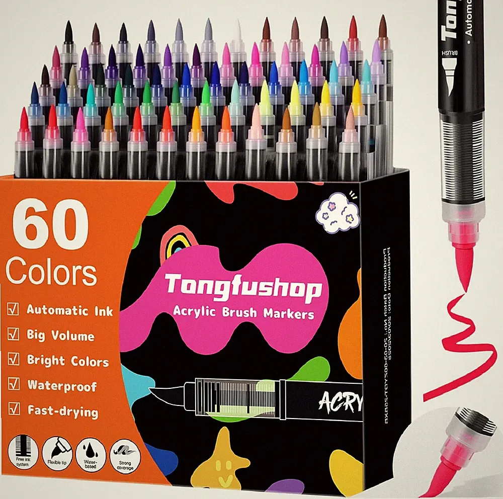60 Colors Acrylic Paint Markers, Water-Based Paint Pens with Auto Ink Control...