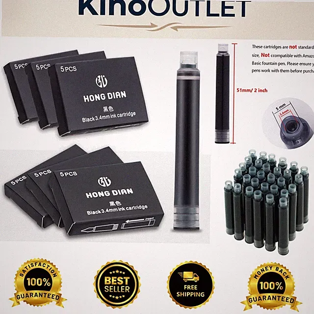 Black Fountain Pen Ink Cartridges - 30 Pack, Non-Toxic & Smooth Flow