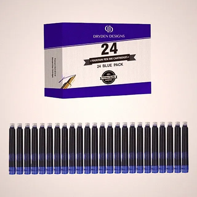 Fountain Pen Ink Cartridges - Set of 24 Blue Ink CARTRIDGES - Short Internati...
