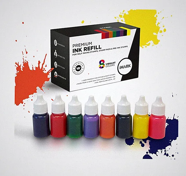 Premium 8 Vibrant Colors Water-Based Ink Refill for Stamps and Ink Pads (0.33 oz
