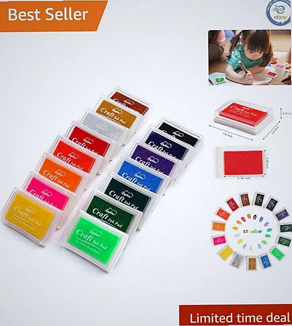 Waterproof DIY Craft Ink Pads - 15 Essential Colors for Creative Projects